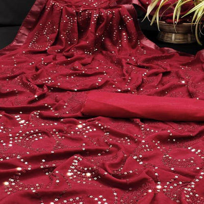 Maroon Partywear Embroidered & Sequins Chiffon Saree