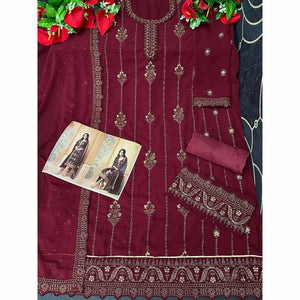Maroon Partywear Embroidered & Sequins Work Faux Georgette Salwar Suit