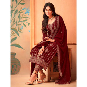 Maroon Partywear Embroidered & Sequins Work Faux Georgette Salwar Suit