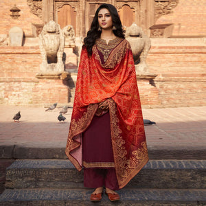 Maroon Partywear Embroidered Chinon chiffon Suit