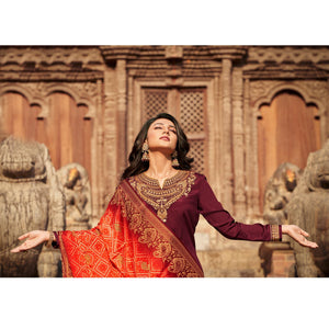 Maroon Partywear Embroidered Chinon chiffon Suit