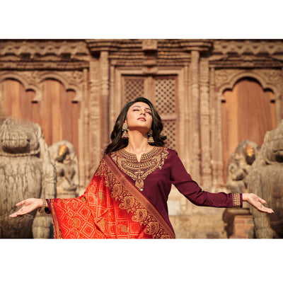 Maroon Partywear Embroidered Chinon chiffon Suit