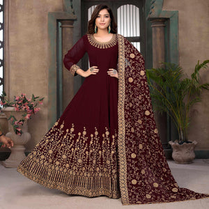 Maroon Partywear Embroidered Georgette Anarkali Suit