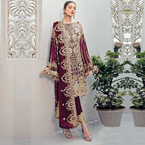 Maroon Partywear Embroidered Georgette Pakistani Suit