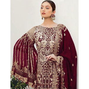 Maroon Partywear Embroidered Georgette Pakistani Suit