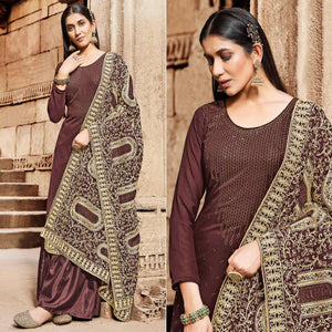 Maroon Partywear Embroidered Georgette Palazzo Suit