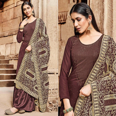 Maroon Partywear Embroidered Georgette Palazzo Suit