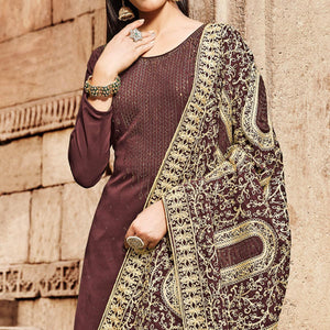 Maroon Partywear Embroidered Georgette Palazzo Suit