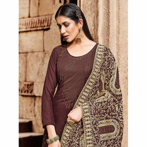 Maroon Partywear Embroidered Georgette Palazzo Suit