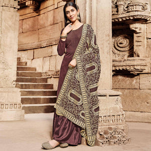 Maroon Partywear Embroidered Georgette Palazzo Suit