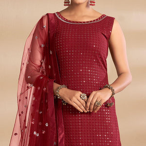 Maroon Partywear Embroidered Georgette Sharara Suit