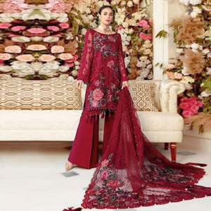 Maroon Partywear Embroidered Heavy Net Pakistani Suit