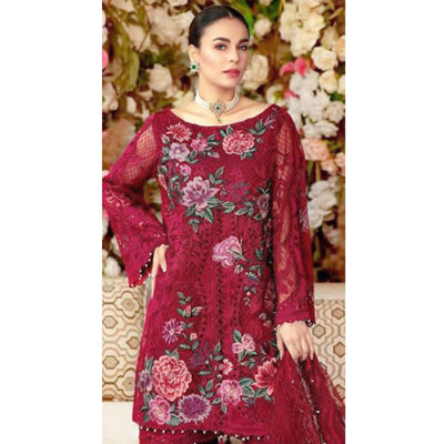 Maroon Partywear Embroidered Heavy Net Pakistani Suit