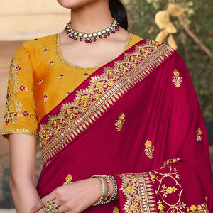 Maroon Partywear Embroidered Silk Saree