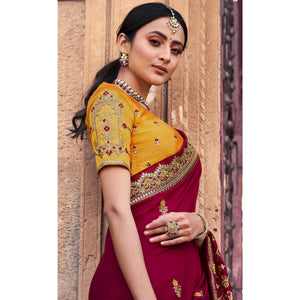 Maroon Partywear Embroidered Silk Saree