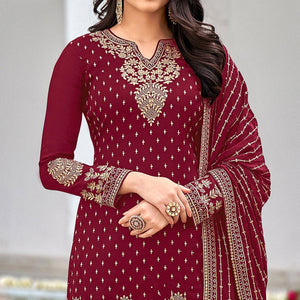 Maroon Partywear Embroidery With Sequins Heavy Faux Georgette Salwar Suit