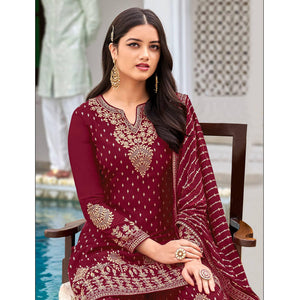Maroon Partywear Embroidery With Sequins Heavy Faux Georgette Salwar Suit