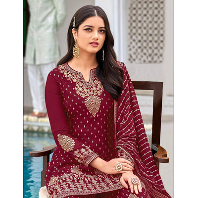 Maroon Partywear Embroidery With Sequins Heavy Faux Georgette Salwar Suit