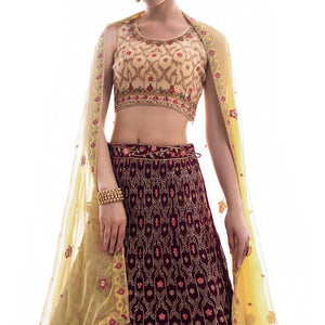 Maroon Partywear Floral Embroidered Georgette Lehenga Choli