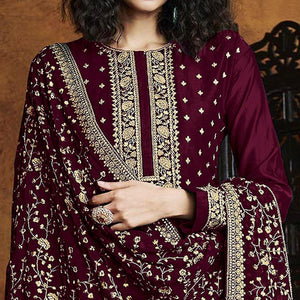 Maroon Partywear Floral Sequins Embroidery Georgette Palazzo Suit