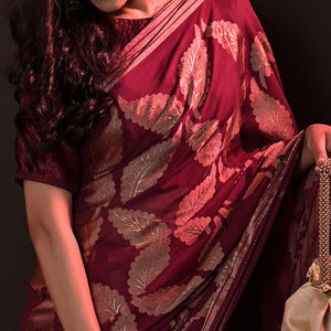 Maroon Partywear Foil Printed Diamond Lace Brasso Saree