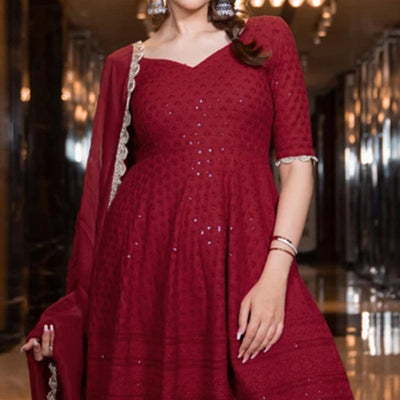 Maroon Partywear Lucknowi Chikankari Rayon Sharara Suit