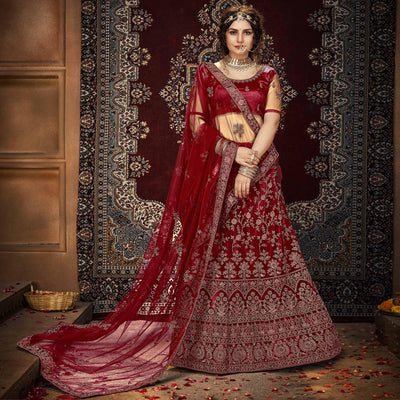 Maroon Partywear Multi Sequins Embroidered Net Lehenga Choli
