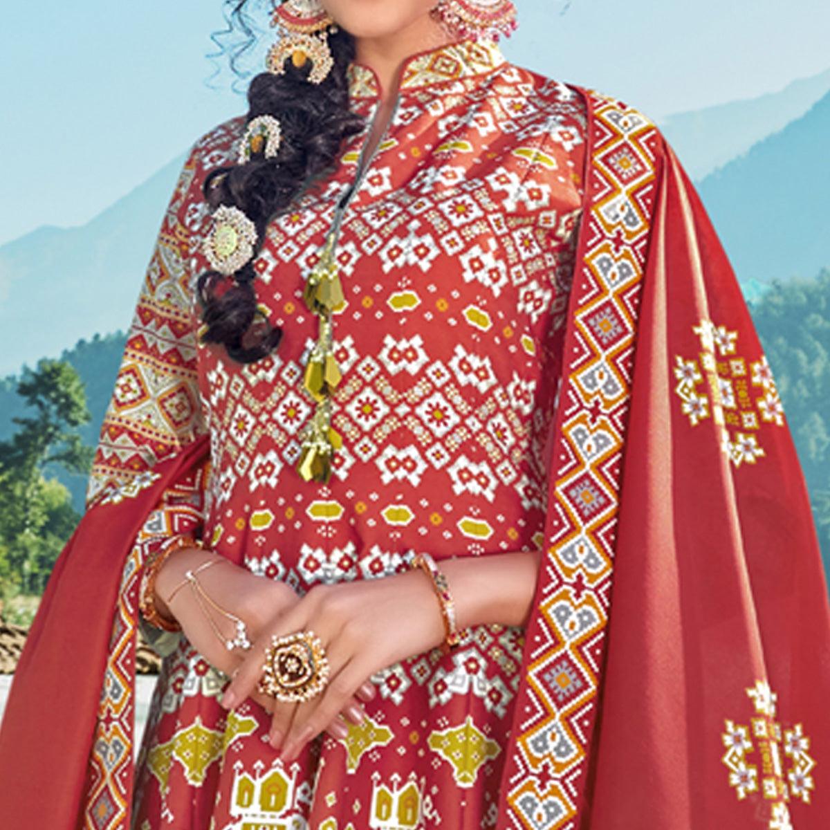 Maroon Partywear Patola Digital Printed Killer Silk Anarkali Suit