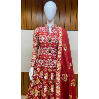 Maroon Partywear Patola Digital Printed Killer Silk Anarkali Suit