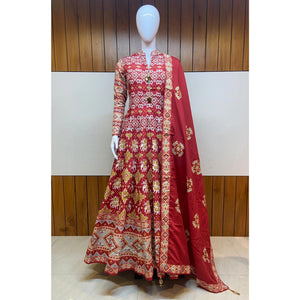 Maroon Partywear Patola Digital Printed Killer Silk Anarkali Suit