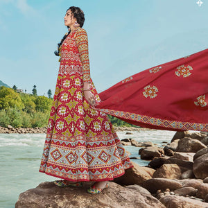 Maroon Partywear Patola Digital Printed Killer Silk Anarkali Suit