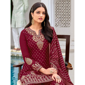 Maroon Partywear Sequins & Embroidered Faux Georgette Salwar Suit