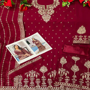 Maroon Partywear Sequins & Embroidered Faux Georgette Salwar Suit