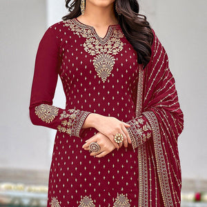 Maroon Partywear Sequins & Embroidered Faux Georgette Salwar Suit