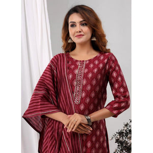 Maroon Partywear Sequins Embroidered Cotton Kurti Palazzo Suit