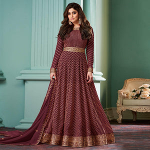 Maroon Partywear Sequins Embroidered Georgette Gown