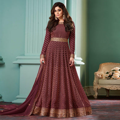 Maroon Partywear Sequins Embroidered Georgette Gown
