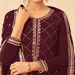 Maroon Partywear Sequins Work Real Georgette Palazzo Suit