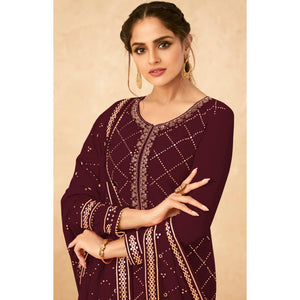 Maroon Partywear Sequins Work Real Georgette Palazzo Suit