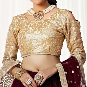 Maroon Partywear Sequined Embroidered Net Lehenga Choli