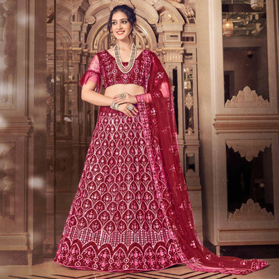 Maroon Partywear Thread Sequins Soft Net Lehenga Choli