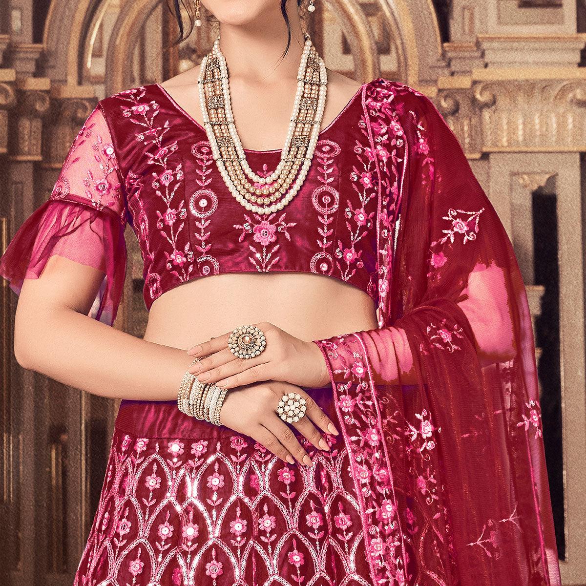 Maroon Partywear Thread Sequins Soft Net Lehenga Choli