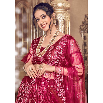 Maroon Partywear Thread Sequins Soft Net Lehenga Choli