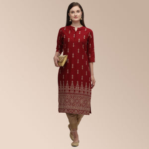 Maroon Partywear Woven Cotton Kurti Set
