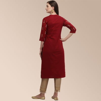 Maroon Partywear Woven Cotton Kurti Set