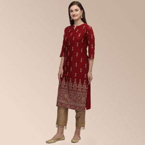 Maroon Partywear Woven Cotton Kurti Set