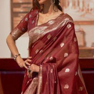 Maroon Partywear Woven Silk Saree