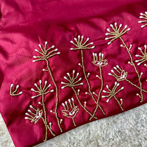 Maroon Pista Silk Blouse with Handwork and Designer Handcrafted Collar