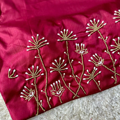 Maroon Pista Silk Blouse with Handwork and Designer Handcrafted Collar