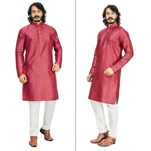 Maroon Printed Art Silk Men's Kurta Pyjama Set
